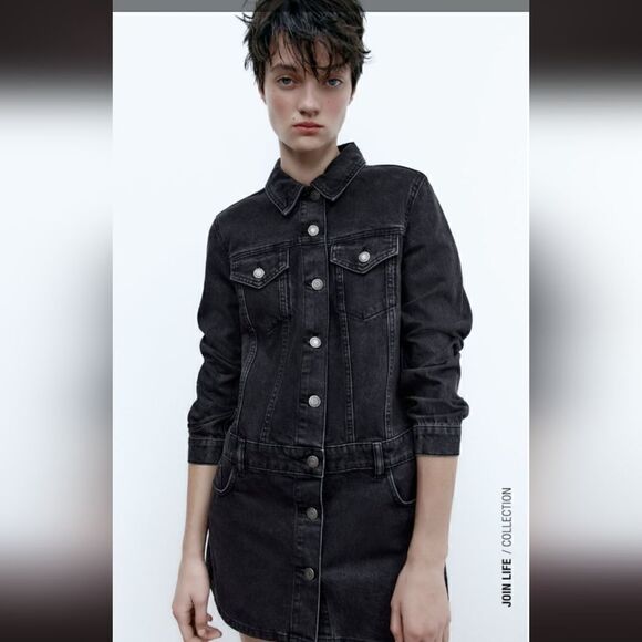 ZARA DENIM DRESS BLACK  - Picture 16 of 16